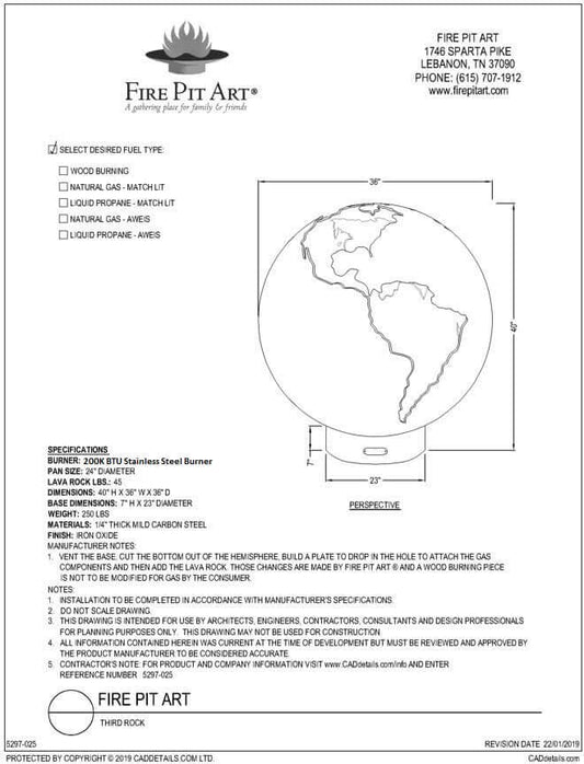 Fire Pit Art-Third Rock Globe Steel Fire Pit